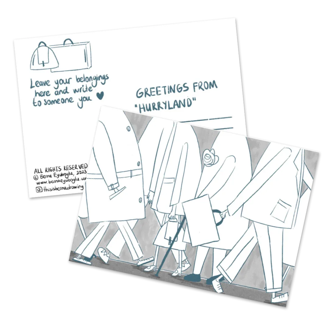 "Greetings from Hurryland" Postcard