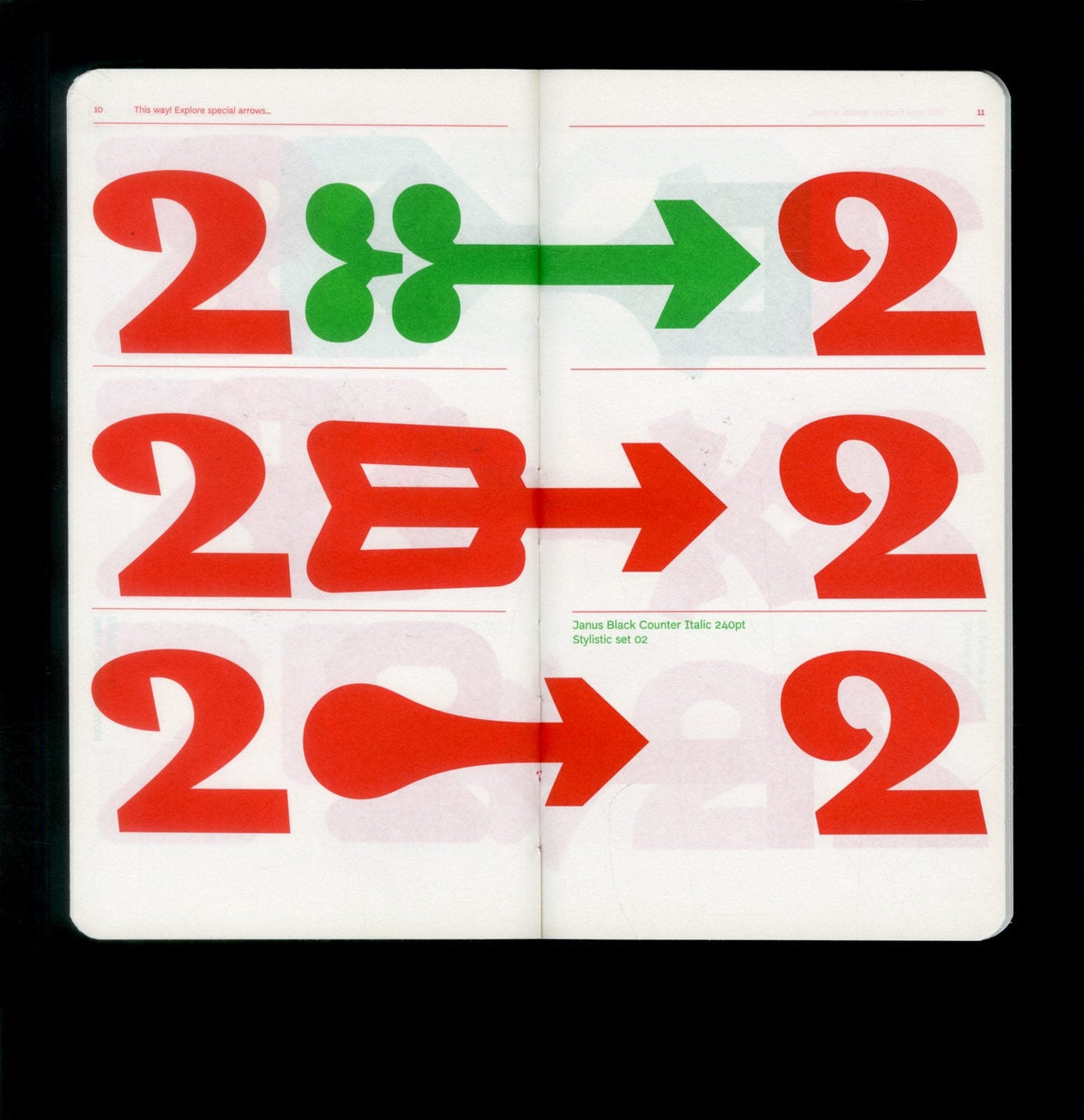 This Way! Explore special arrows in all our fonts” [Type specimen]